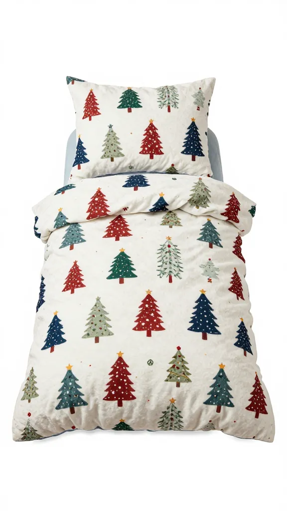 Holiday-print fleece bed stuffed with polyfill, studio lighting