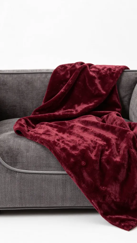 washable thick dog bed with burgundy throw