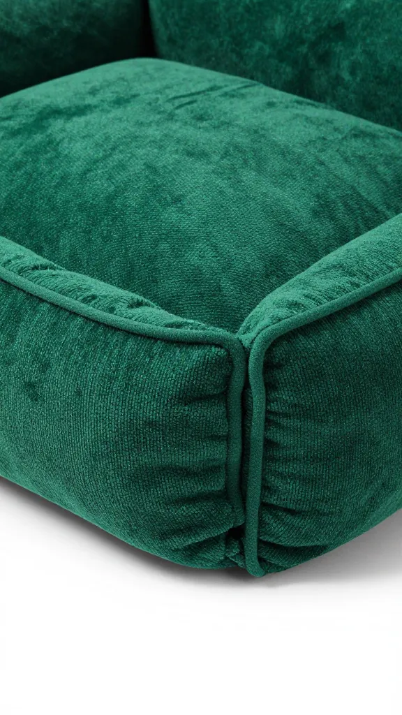 pine green sweater-texture dog bed with cedar sachet peek