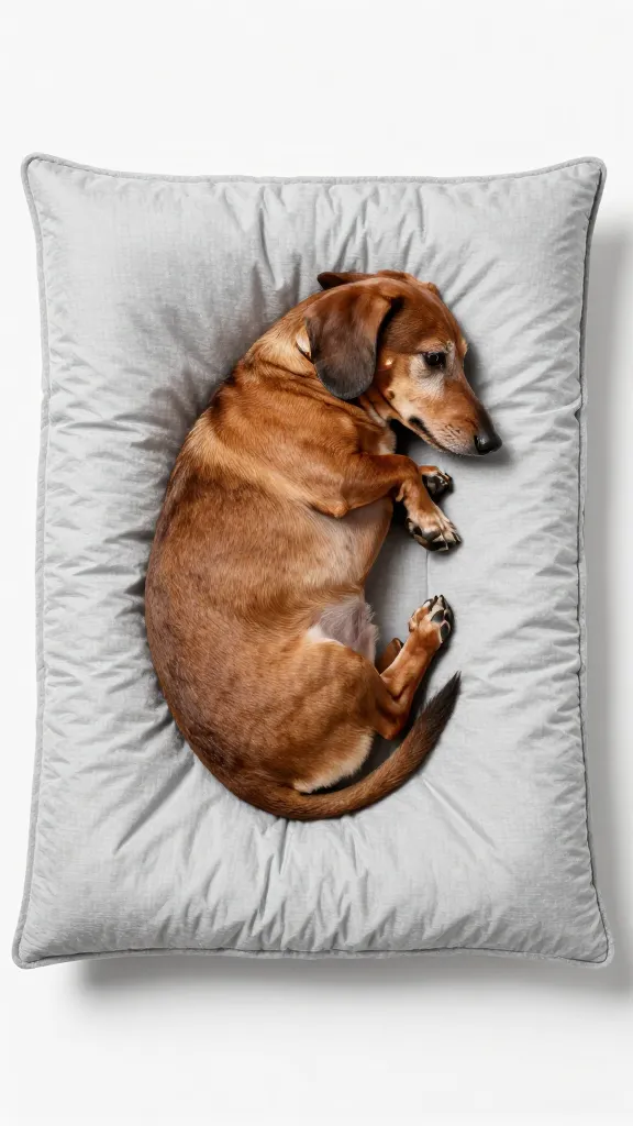 senior dachshund curled on low-watt heated pad, washable cover