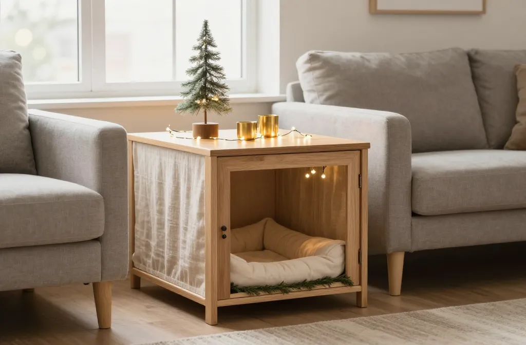 Chic Dog Crate Christmas Decor for Tiny Rooms That Wows