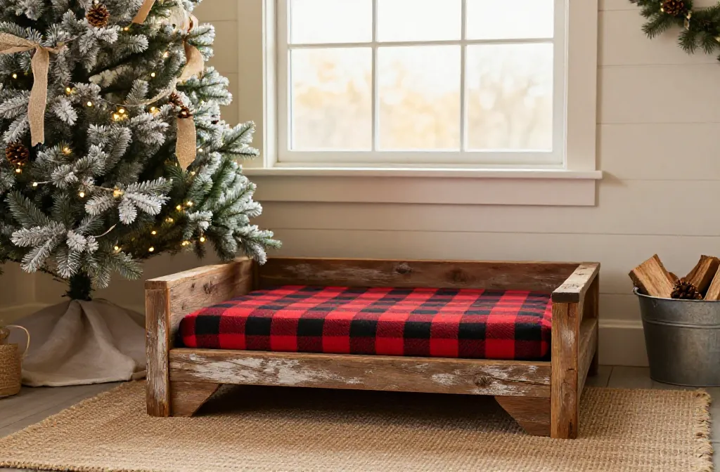 Cozy Farmhouse Christmas Dog Bed Ideas with Rustic Holiday Charm