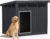 43″ Outdoor Large Dog House with Weatherproof Roof Removable Floors, Faux Wooden Dog Shelter, Black