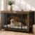 48″ XL Dog Crate Furniture for Medium & Large Dogs, Heavy Duty Chew-Resistant Steel Dog Kennel with 3 Doors & Locking Rings, 400 lb Top, Indoor Wooden Dog Cage & Pet House, Rustic Brown