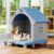 Fancyango Large Dog House with Porch Outdoor Indoor Sturdy Plastic Waterproof Doghouse with Air Vents and Elevated Floor Easy Clean and Assemble for Medium Large Dogs (Blue1, 33″ L×31.5″ W×38″ H)