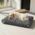 Sytopia 42 Inch Indestructible Dog Bed for Aggressive Chewers, Chew Proof Durable Outdoor Canvas Pet Crate Mat with Waterproof Washable Removable Cover, Indoor Patio Pet Pad for Crate, Dark Grey